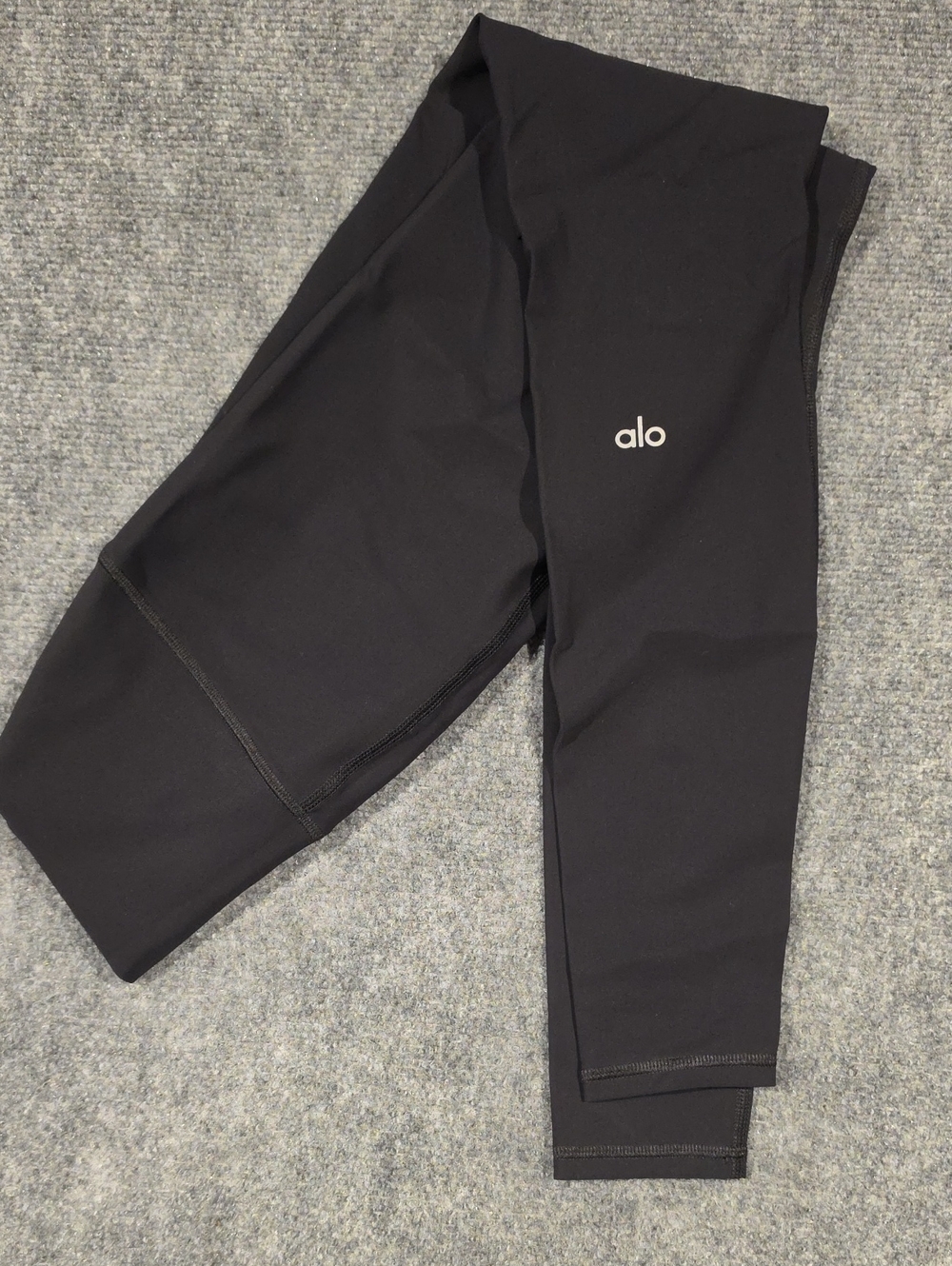 ALO Yoga Black Leggings with Subtle Logo Front Slits